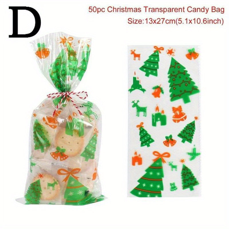 50pcs Christmas Santa Claus PVC Gift Bags for Baking Candy Packaging