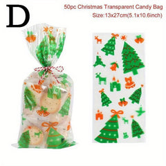 50pcs Christmas Santa Claus PVC Gift Bags for Baking Candy Packaging