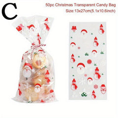 50pcs Christmas Santa Claus PVC Gift Bags for Baking Candy Packaging