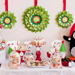 50pcs Christmas Santa Claus PVC Gift Bags for Baking Candy Packaging