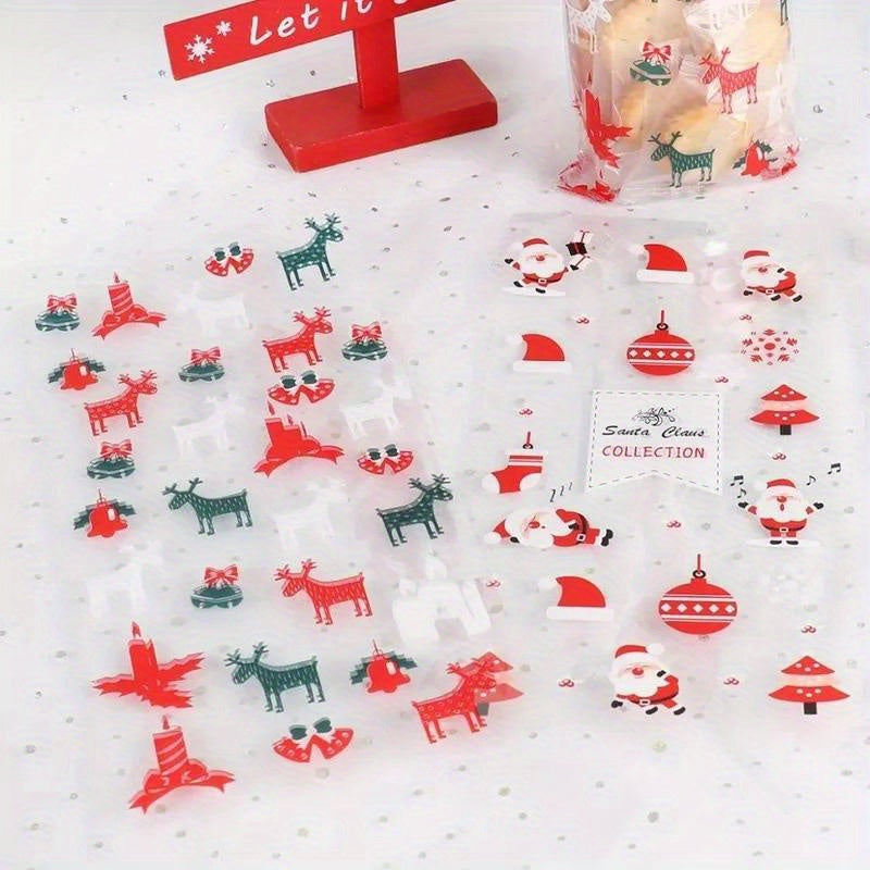50pcs Christmas Santa Claus PVC Gift Bags for Baking Candy Packaging
