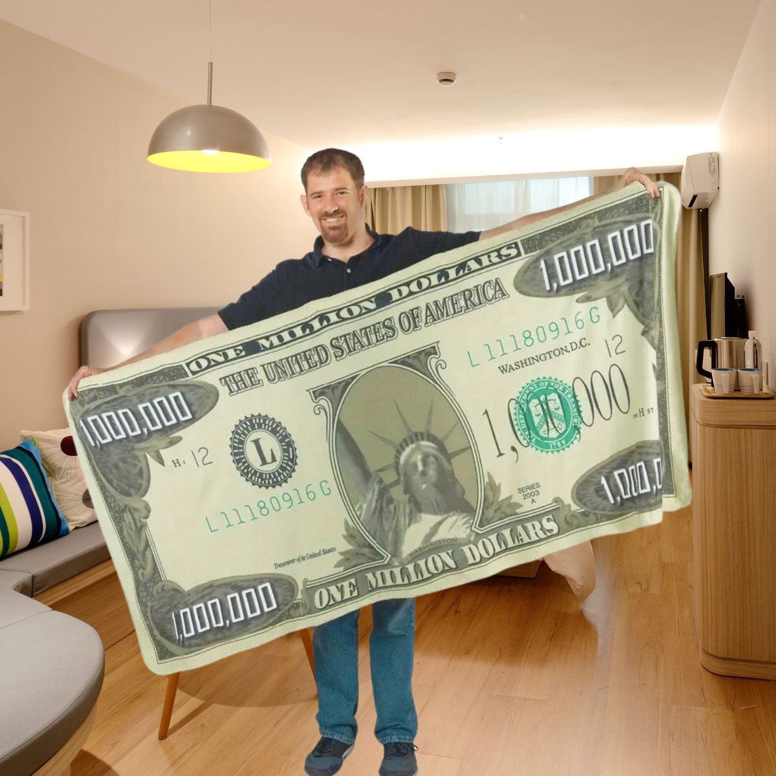 One Million Dollars Pattern Plush Blanket Soft Warm Comfortable Funny Pattern