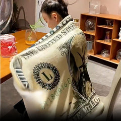 One Million Dollars Pattern Plush Blanket Soft Warm Comfortable Funny Pattern
