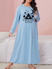  Tree & Moon Print Long Sleeve Nightdress