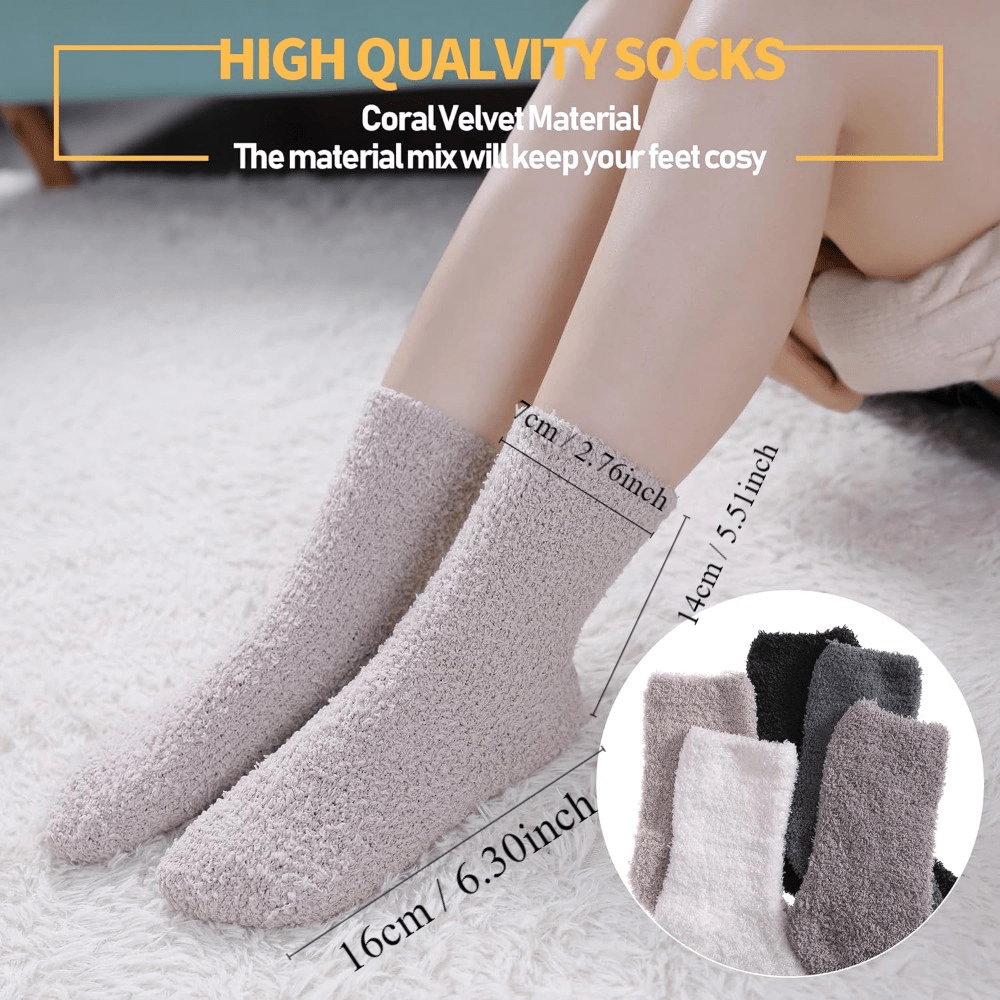 5 Pairs Fuzzy Slipper Socks Winter Cozy Warm Home Sleeping Socks