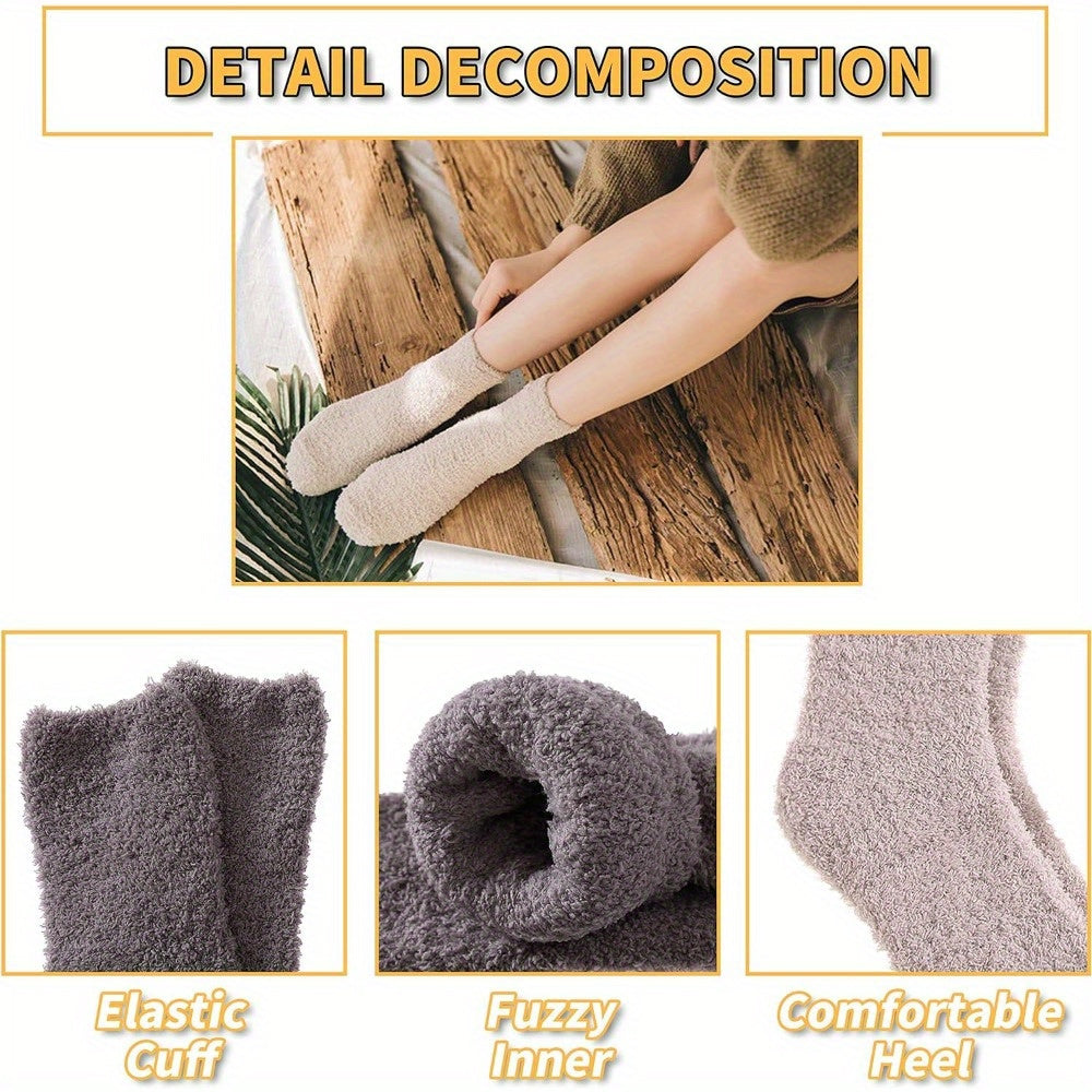5 Pairs Fuzzy Slipper Socks Winter Cozy Warm Home Sleeping Socks