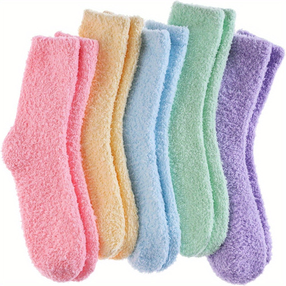 5 Pairs Fuzzy Slipper Socks Winter Cozy Warm Home Sleeping Socks
