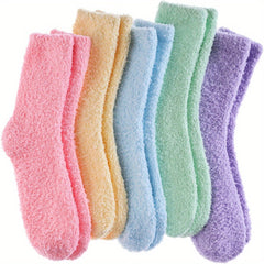 5 Pairs Fuzzy Slipper Socks Winter Cozy Warm Home Sleeping Socks