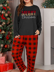  Plaid & Leopard Print Long Sleeve Tee & Plaid Pants Pajamas Set