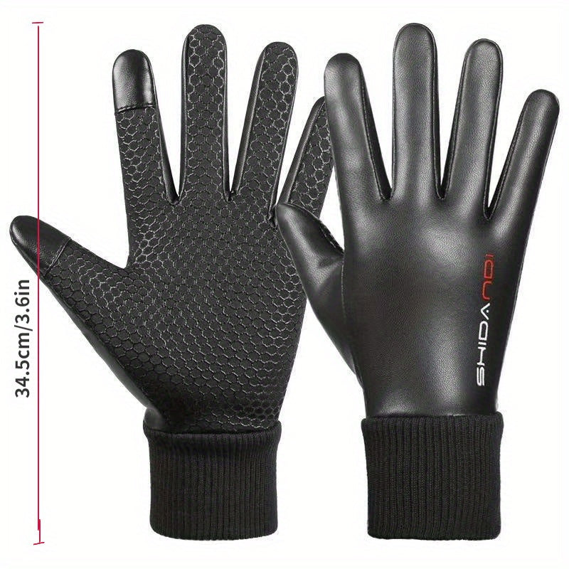 Men's Winter Waterproof Leather Gloves Anti Slip Gloves