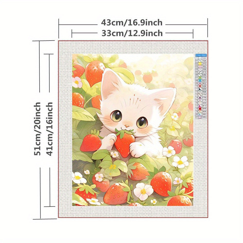 Cross Stitch Kit Cat Strawberry Pattern Embroidery Set