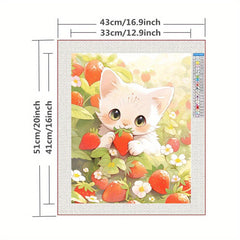 Cross Stitch Kit Cat Strawberry Pattern Embroidery Set