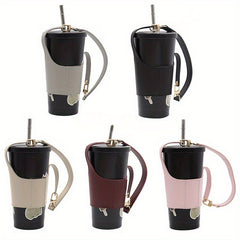 Adjustable PU Leather Coffee Cup Sleeve 500ml 750ml Cup Holder