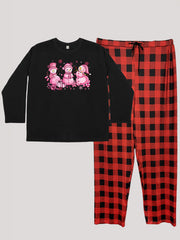  Christmas Loungewear Set Snowman & Print Top & Plaid Pants Pajamas