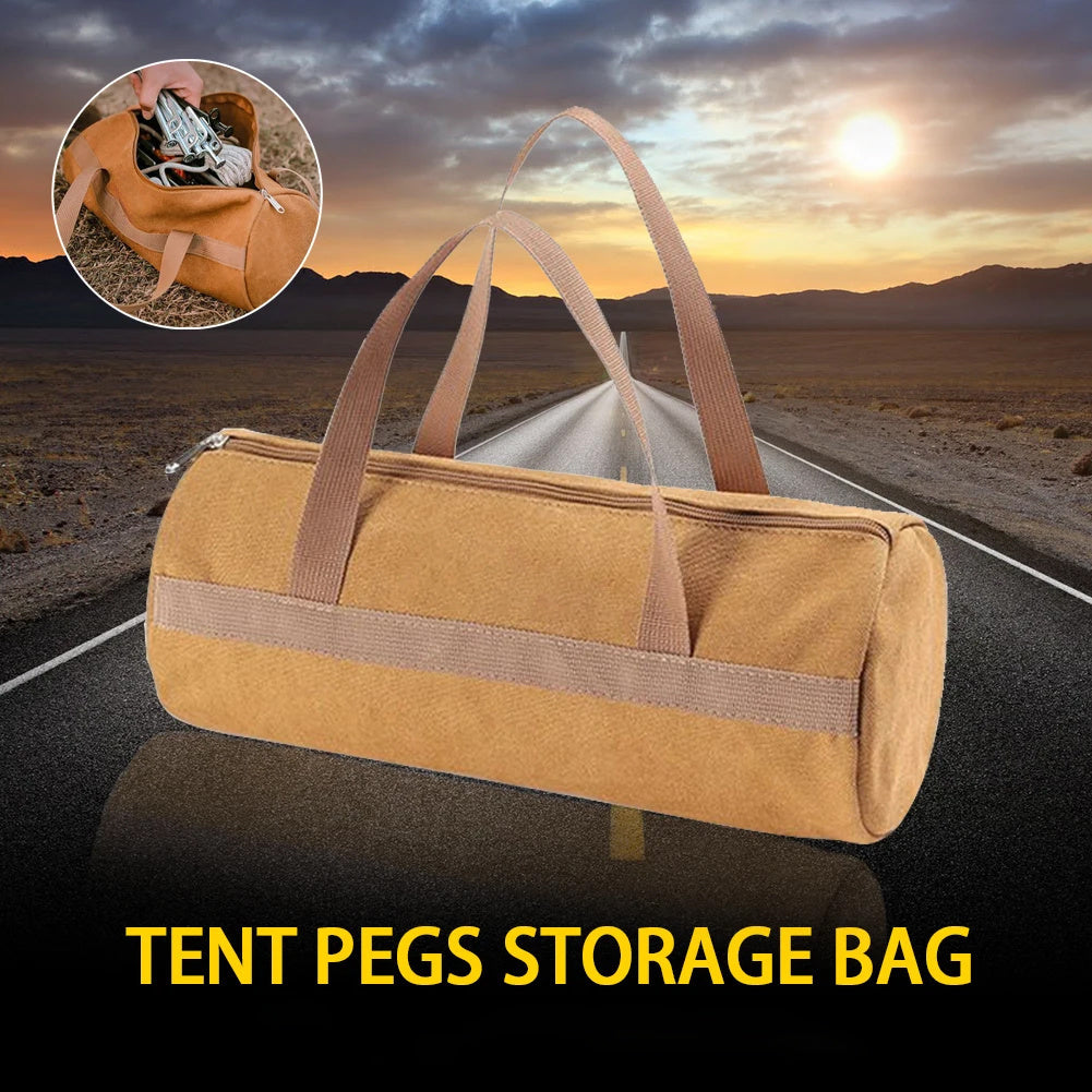 Portable Ground Nail Bag Hammer Tent Ground Nail Wind Rope Canvas Storage Bag