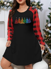  Christmas Tree Print Plaid Nightdress