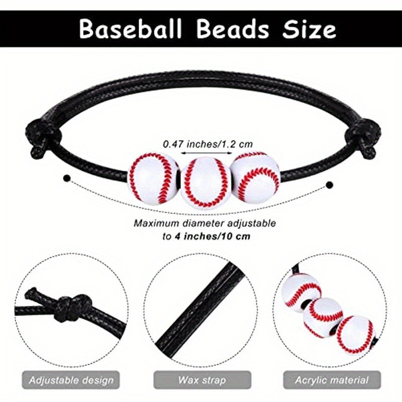 2 Pcs Baseball Bracelets Braid Beads Adjustable Charms Sports Birthday Favors