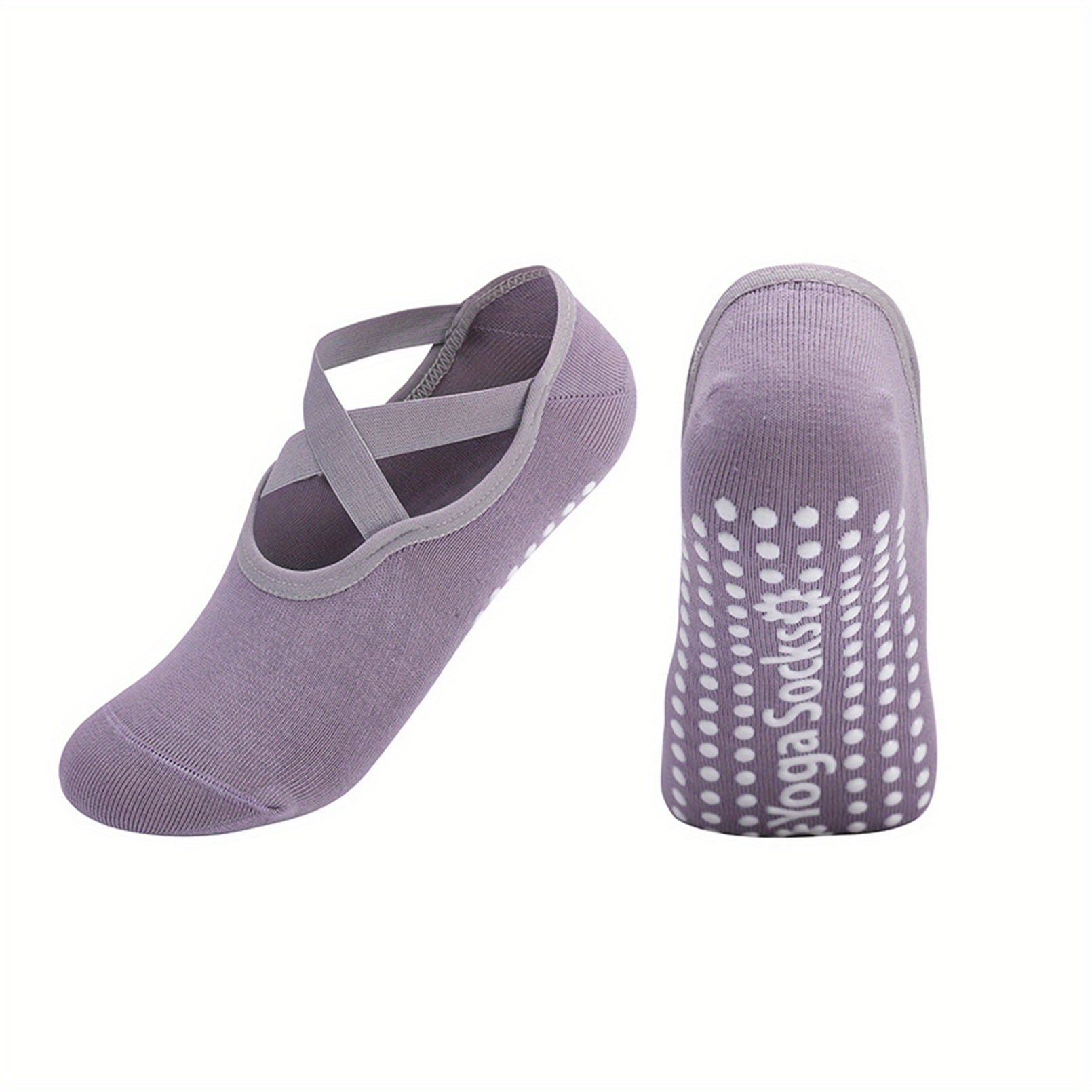 Women's Non Slip Yoga Socks with Grips, Cross Strap