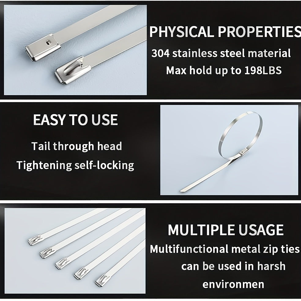 20 Metal Zip Ties 29.97 cm Steel Heavy Duty Self-locking Cable Ties