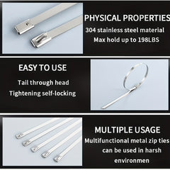 20 Metal Zip Ties 29.97 cm Steel Heavy Duty Self-locking Cable Ties