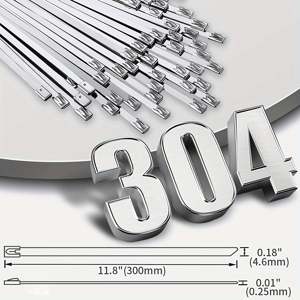 20 Metal Zip Ties 29.97 cm Steel Heavy Duty Self-locking Cable Ties
