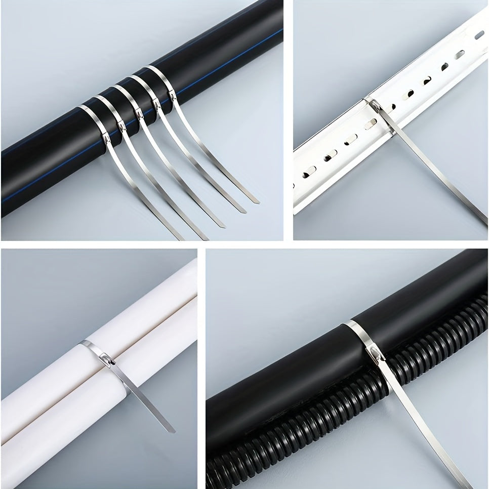 20 Metal Zip Ties 29.97 cm Steel Heavy Duty Self-locking Cable Ties