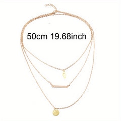Golden Three Layer Chain Clavicle Collar Pendant Necklace for Holiday Party