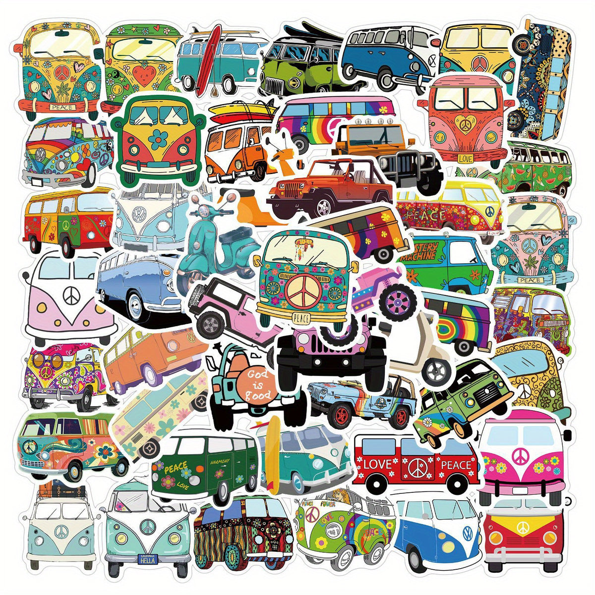 50pcs Hippie Bus Stickers for Decoration Books Laptops Cups