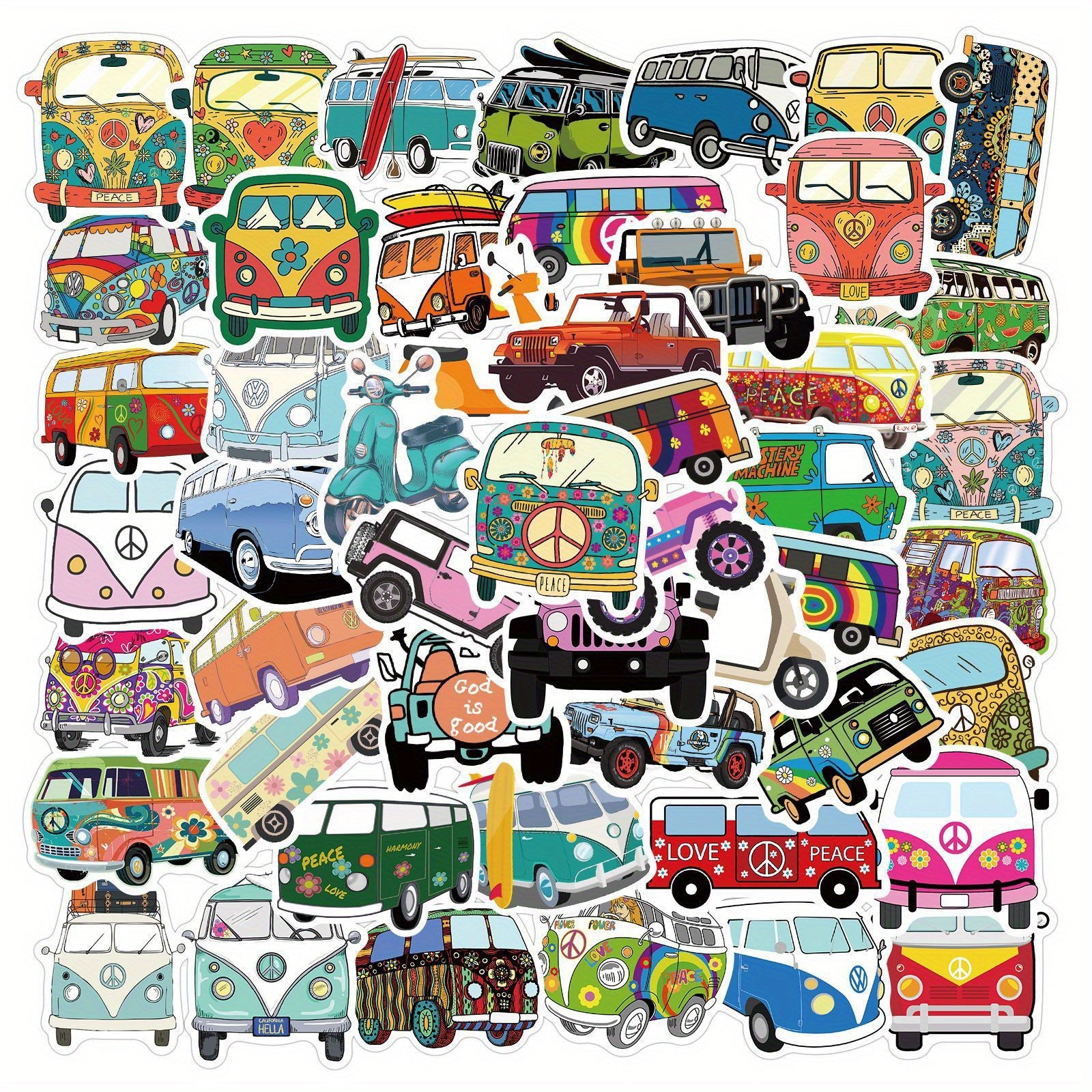 50pcs Hippie Bus Stickers for Decoration Books Laptops Cups