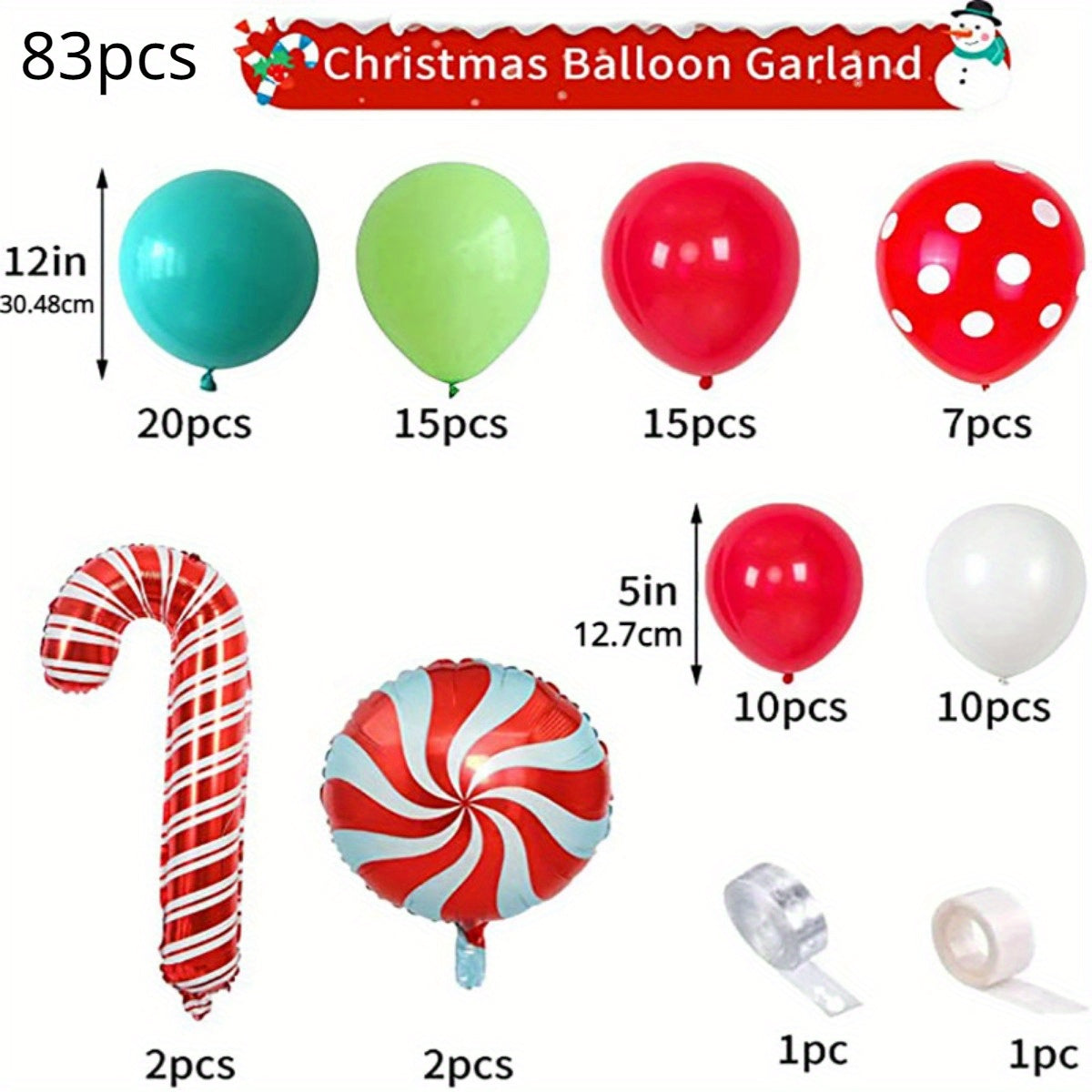 Christmas Candy Cane Balloon Garland Arch Kit - Red Confetti Balloons