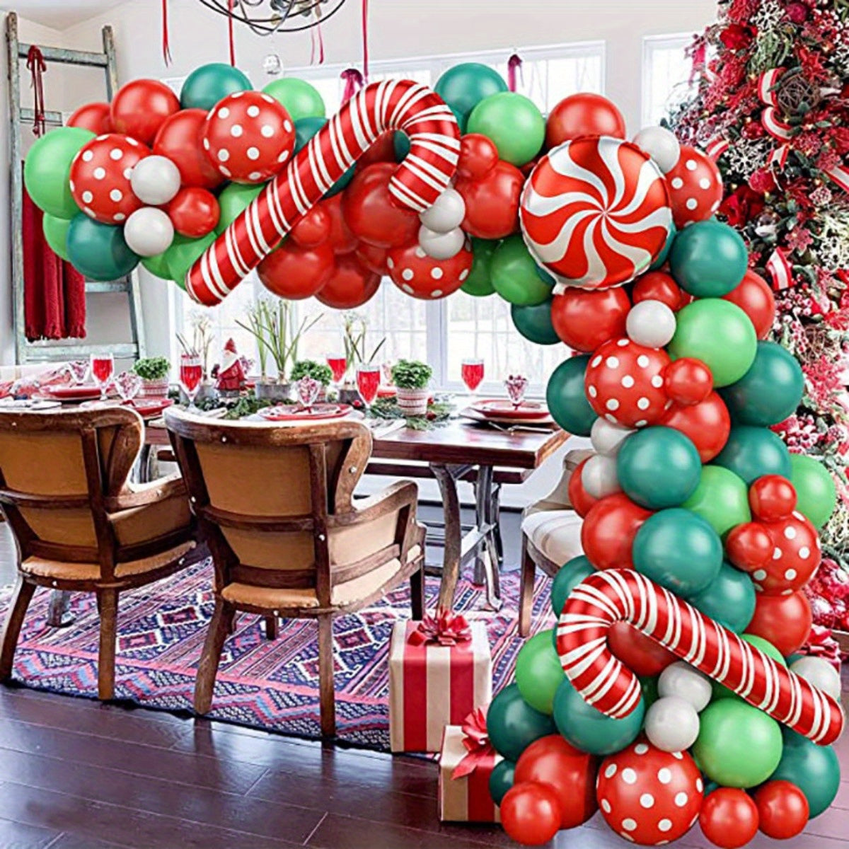 Christmas Candy Cane Balloon Garland Arch Kit - Red Confetti Balloons