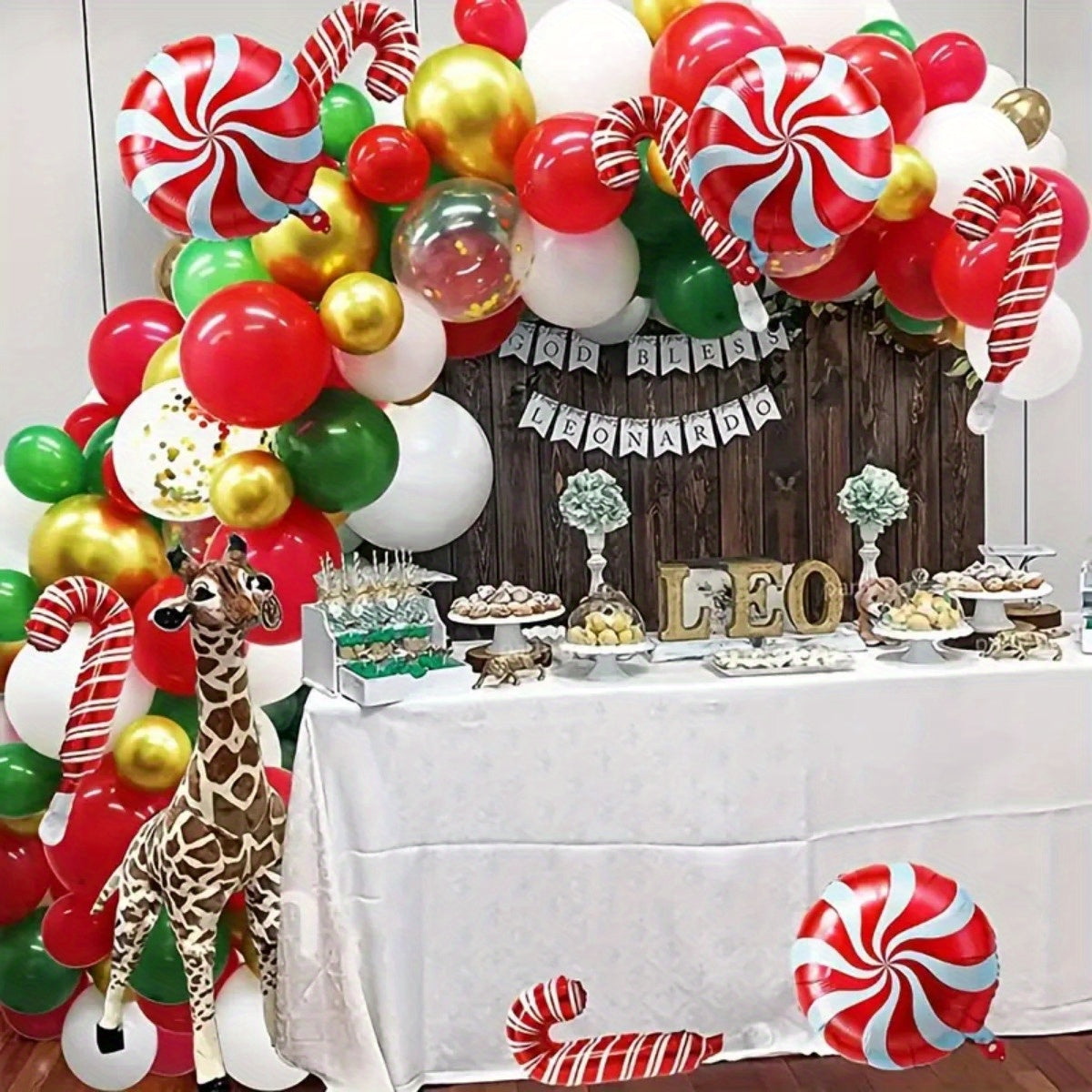 Christmas Candy Cane Balloon Garland Arch Kit - Red Confetti Balloons
