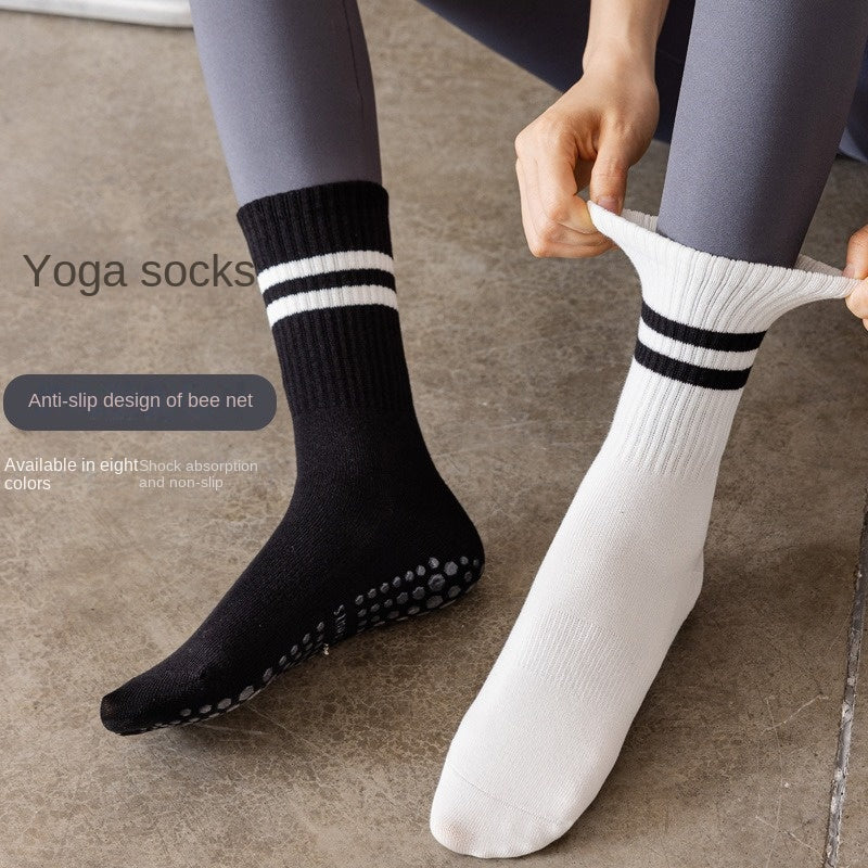 2 Pairs Non Slip Yoga Socks Women's Mid Calf Pilates Fitness Socks