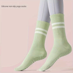 2 Pairs Non Slip Yoga Socks Women's Mid Calf Pilates Fitness Socks