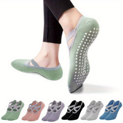 Women's Yoga Socks Non Slip Cross Strap Sports Socks Extra Grips