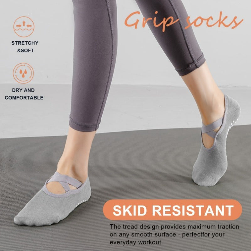 Women's Yoga Socks Non Slip Cross Strap Sports Socks Extra Grips