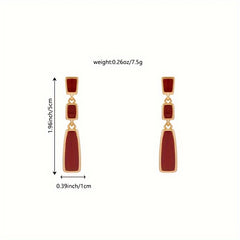 Red Geometric Dangle Earrings Retro Alloy Jewelry