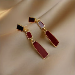 Red Geometric Dangle Earrings Retro Alloy Jewelry