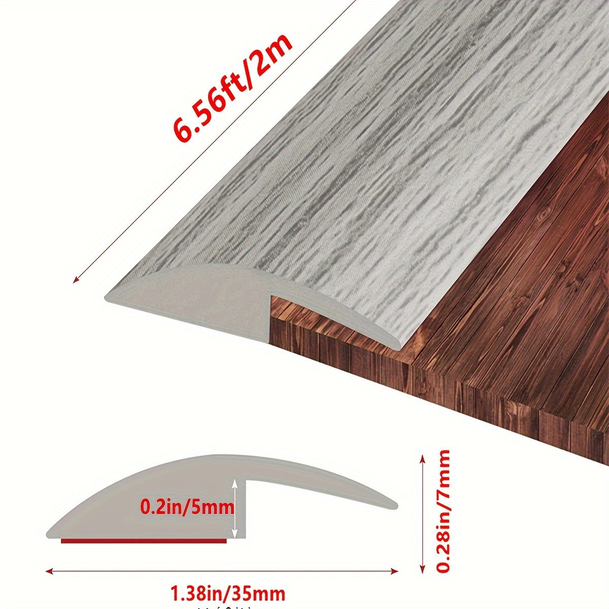 6.56ft Self-Adhesive Floor Transition Strip PVC Threshold Transitions
