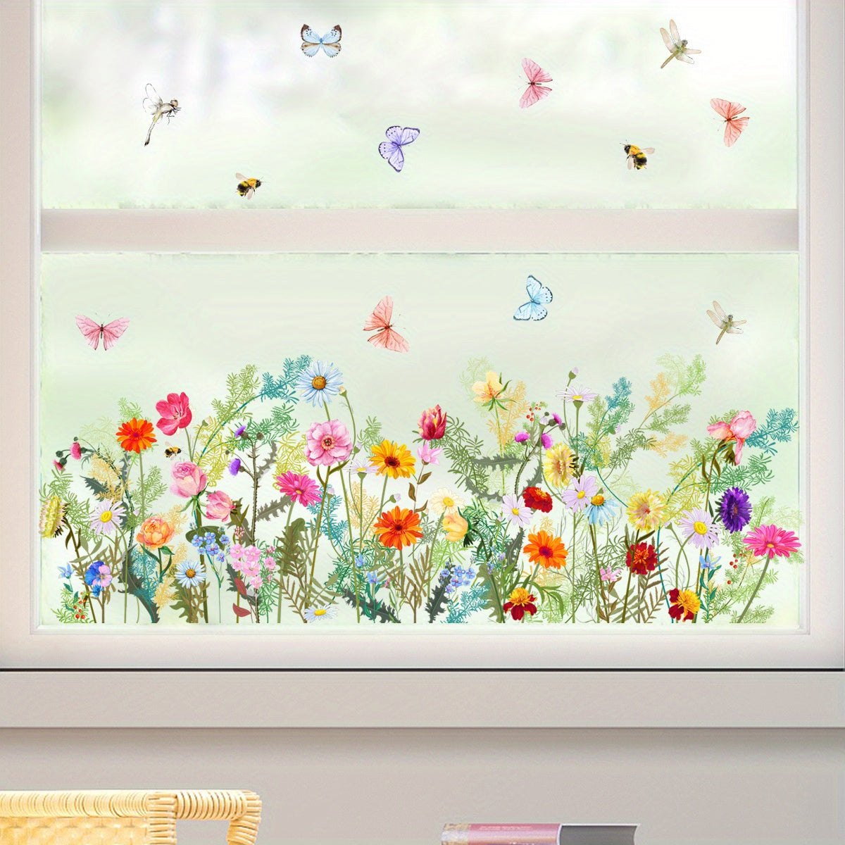 Plants Floral Butterfly Window Stickers Self-Adhesive Decorative Wall Stickers