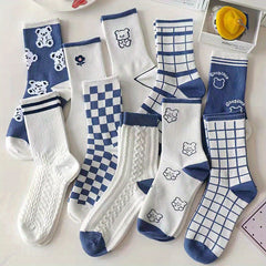 Teenager's Cartoon Animals Striped Knitted Socks Soft Crew Socks