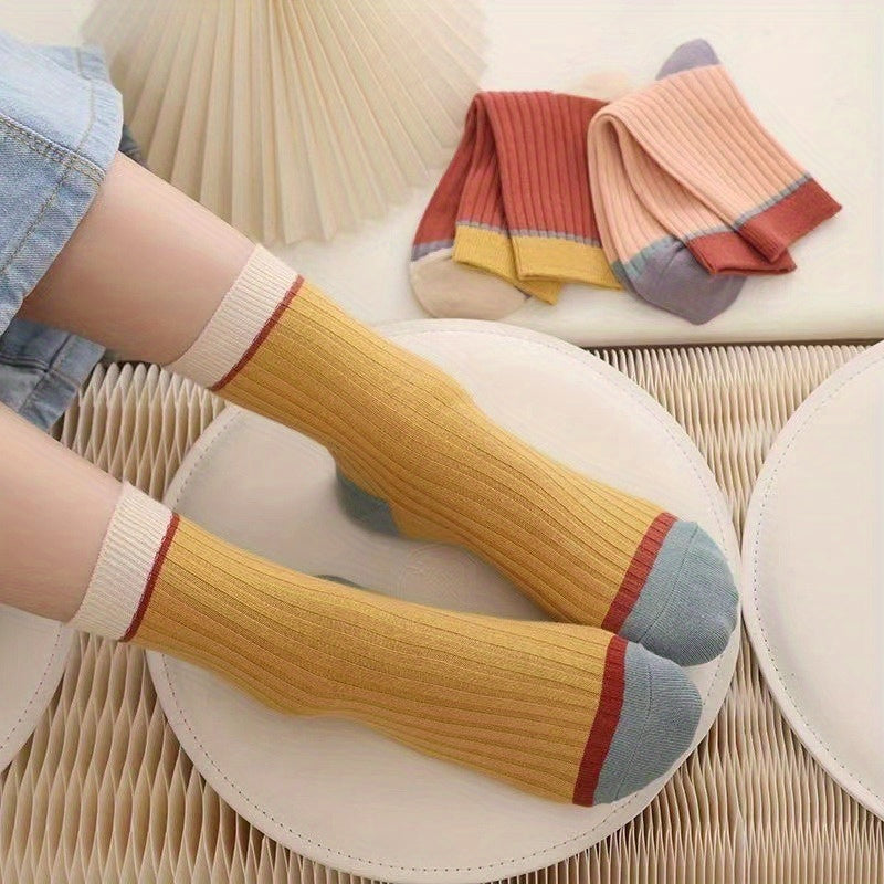 Pack of 5 Casual Breathable Long Striped Sports Socks