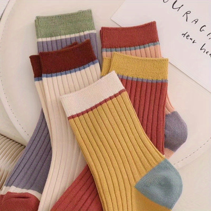 Pack of 5 Casual Breathable Long Striped Sports Socks