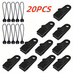 20PCS Outdoor Tent Clips & Elastic Rope Awning Clamps Camping Accessories