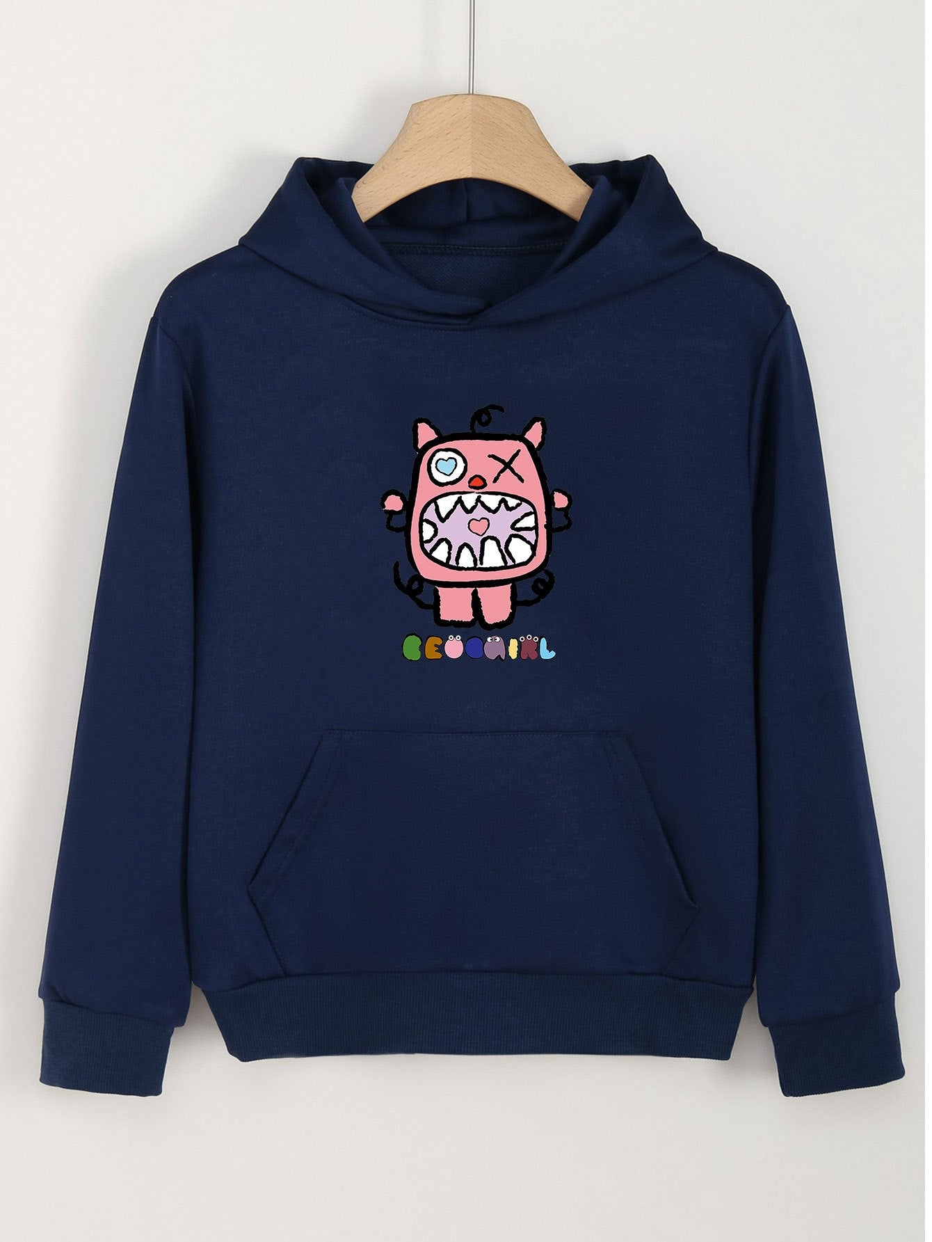 Girls Monster Pattern Hooded Sweatshirt Long Sleeve Comfy Pullover