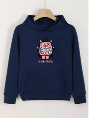 Girls Monster Pattern Hooded Sweatshirt Long Sleeve Comfy Pullover