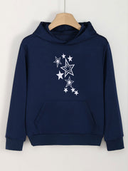 Girls Cartoon Stars Pattern Hooded Sweatshirt