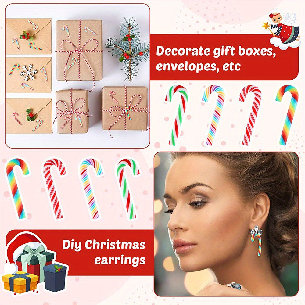28pcs Rainbow Mini Faux Christmas Candy Cane Decorations DIY Crafts Sticker