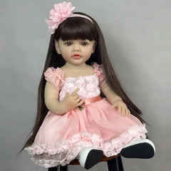 22 Inch Princess Doll with Long Hair Vinyl Full Body Reborn Girl Toy