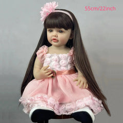 22 Inch Princess Doll with Long Hair Vinyl Full Body Reborn Girl Toy